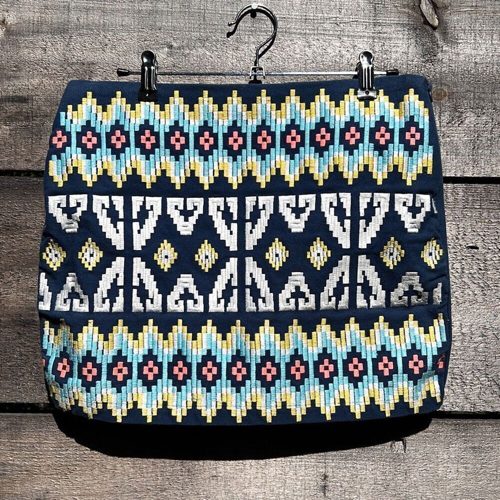 Harper Women's Blue Geometric Print Cotton Embroidered Mini Skirt